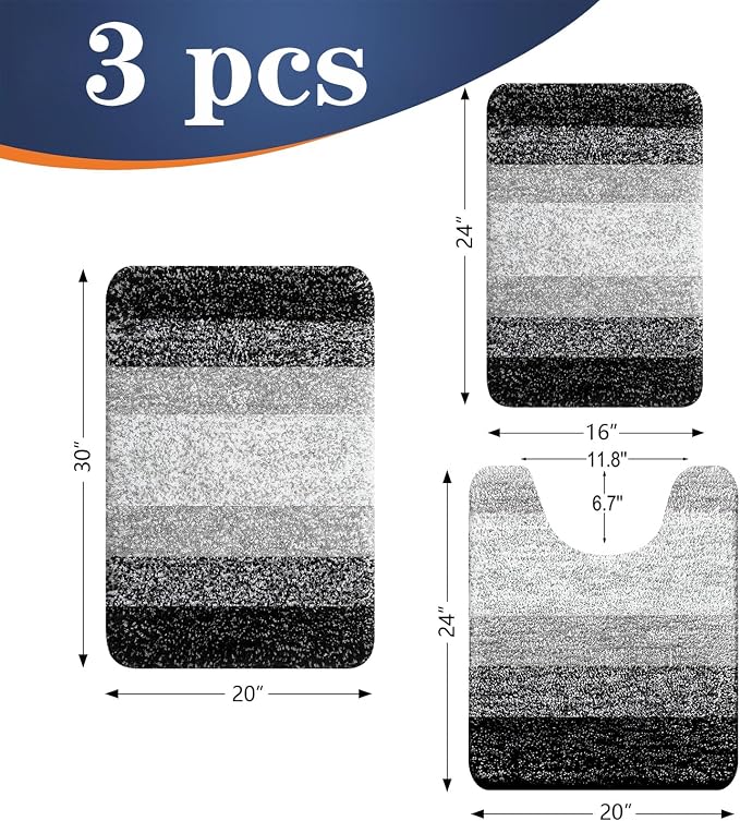 OLANLY Bathroom Rugs Sets 3 Piece, Soft Absorbent Microfiber Bath Mats and - Image 2
