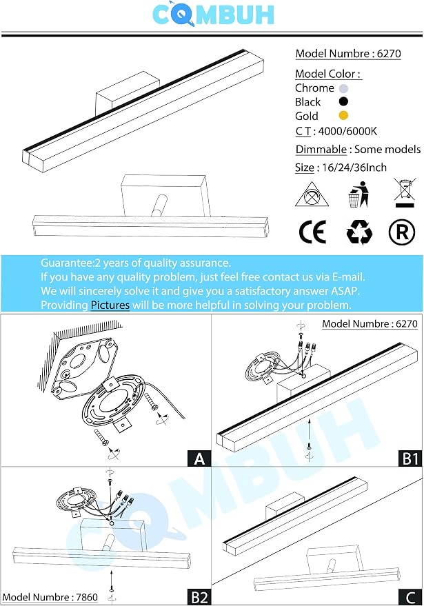 Combuh LED Bathroom Vanity Light Lamp 16Inch 9W IP44 Chrome Over Mirror - Image 7