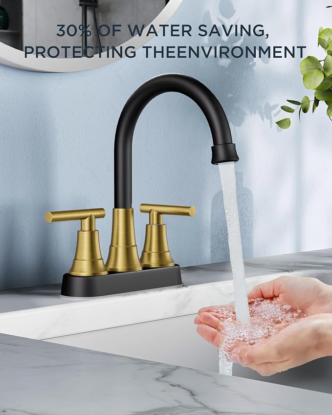 FORIOUS Black and Gold Bathroom Faucets, 4 Inch Centerset Bathroom Sink Faucet - Image 5