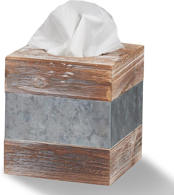 Barnyard Designs Rustic Metal and Distressed Wood Square Tissue Box Cover by BarnyardDesigns
