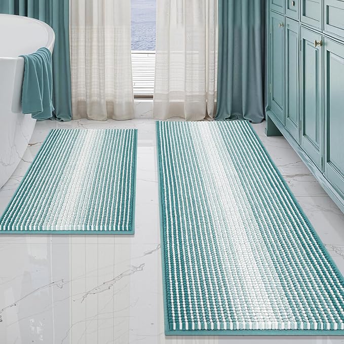 BSICPRO Bathroom Rugs and Mats Sets, 2 Piece Thick Absorbent Chenille Bath Mat by BSICPRO