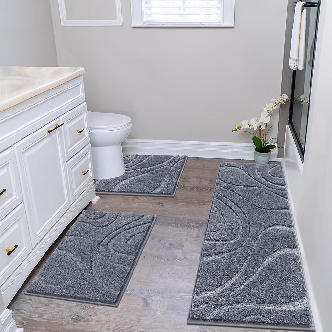 HEBE Bathroom Rug Sets 3 Piece, Non Slip Shower Mats - Image 9