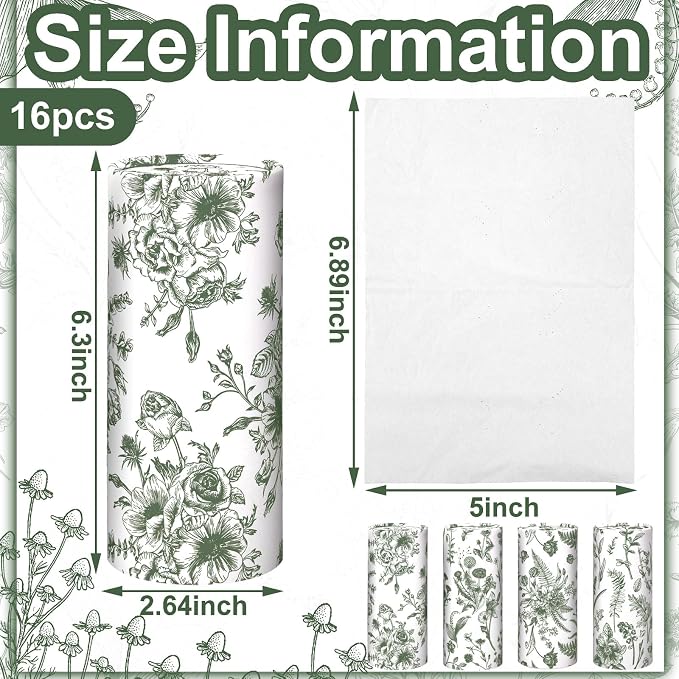 Zonon 8 Pcs Car Tissues Holder Sage Green Floral Round Box - Image 4