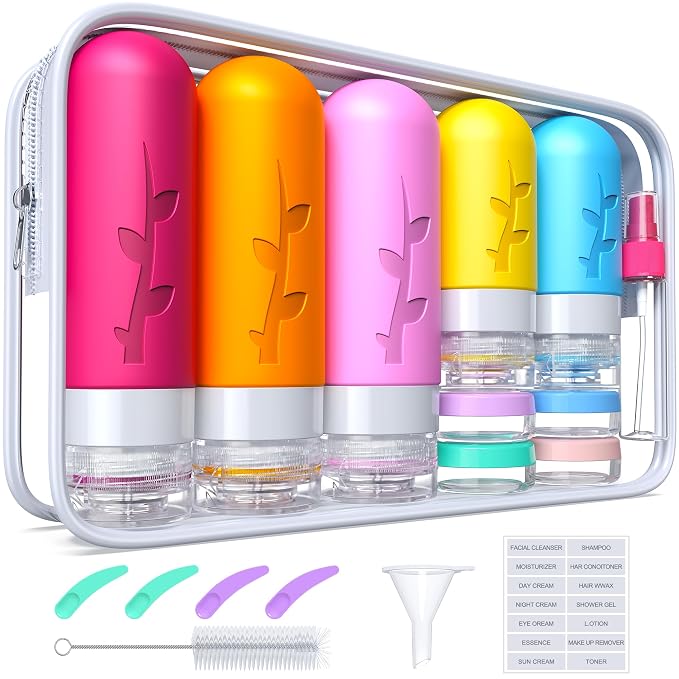 19pack Travel Bottles for Toiletries, TSA Approved Silicone Travel Size by Aeomni