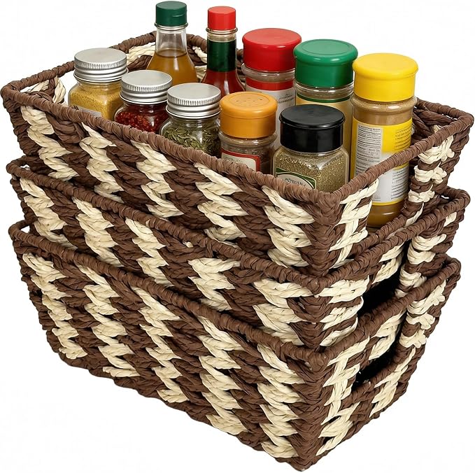Paper Rope Storage Baskets for Shelves Organizing, Small Hand Woven Wicker - Image 9