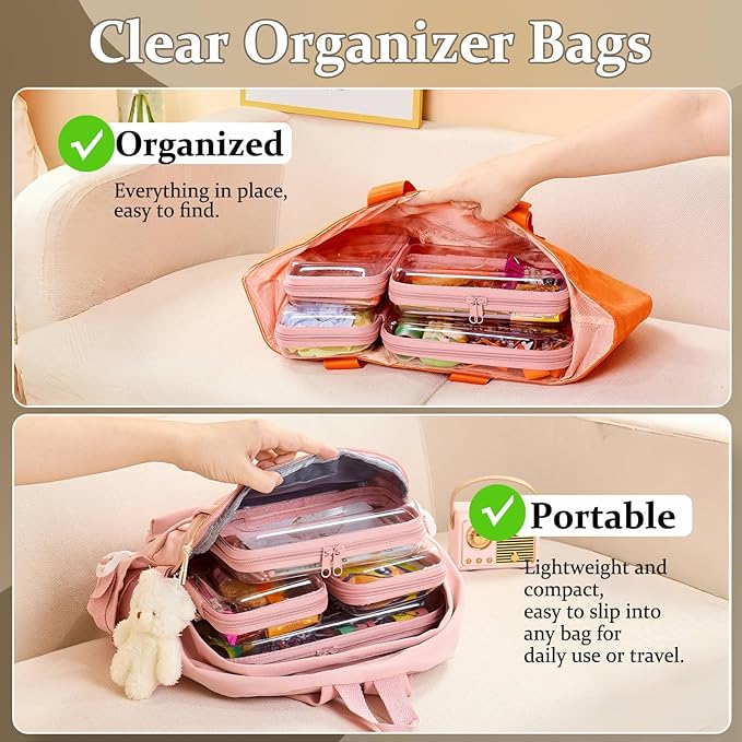 4 pcs Clear Zipper Pouches, Hard Shell Zipper Case, Toiletry Bag - Image 2