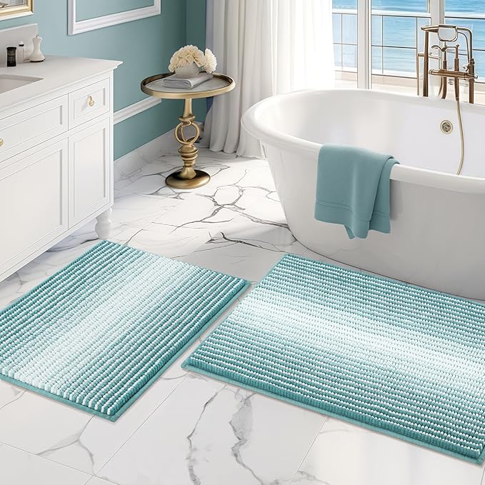 BSICPRO Bathroom Rugs and Mats Sets, 2 Piece Thick Absorbent Chenille Bath Mat by BSICPRO
