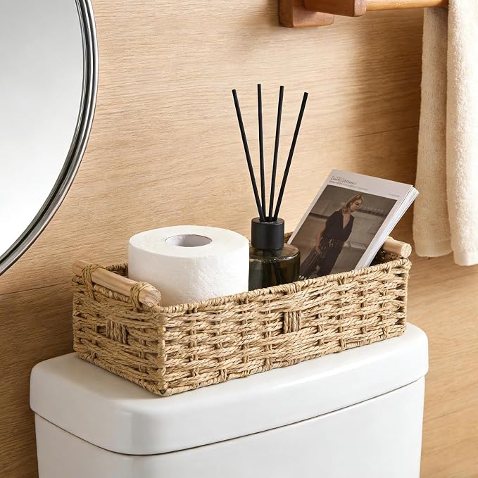 2 PCS Toilet Paper Storage Basket, Paper Rope Imitation Wicker Bathroom Baskets - Image 5