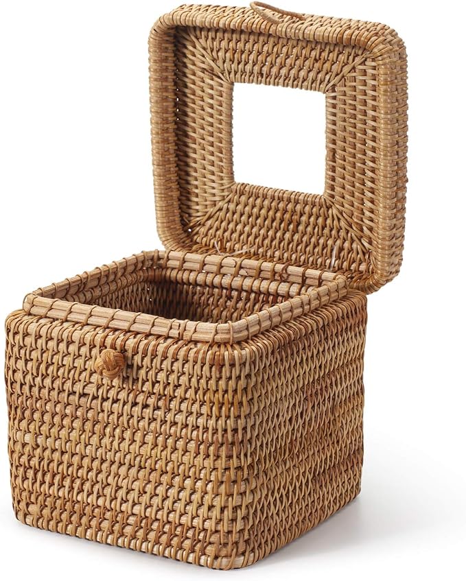 Rattan Square Tissue Box Cover, 5.7" x 5.7" x 5", Decorative Woven Facial - Image 4