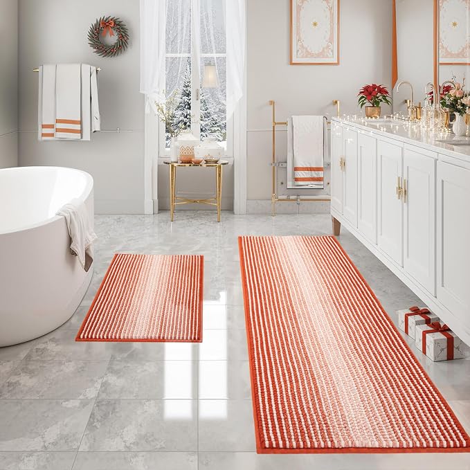 Bathroom Rugs and Mats Sets, 2 Piece Thick Absorbent Chenille Bath Mat Rug Set by BSICPRO