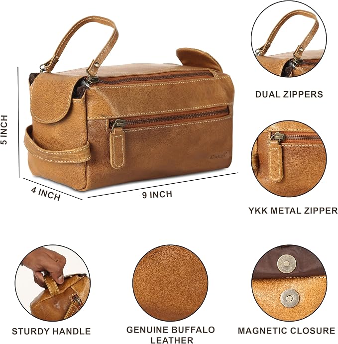 KomalC Premium Buffalo Leather Toiletry Bag - Image 6