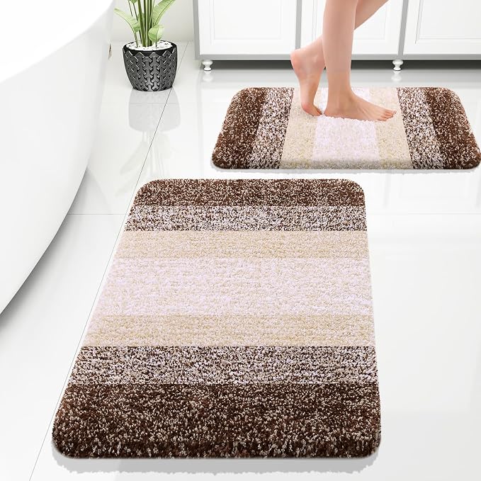 OLANLY Bathroom Rug Set 2 Piece, Soft Absorbent Microfiber Bath Rug Set by OLANLY