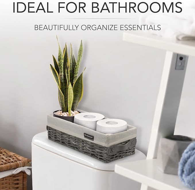 Brookstone Wicker Shelf Storage Basket Decorative Shelf Bin, bathroom - Image 2