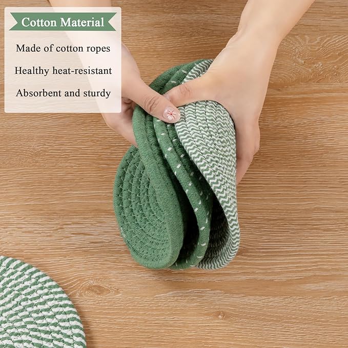 SHACOS 8 Inches Trivets for Hot Dishes, 4 Pieces Cotton Trivets Mats for Kitchen - Image 3