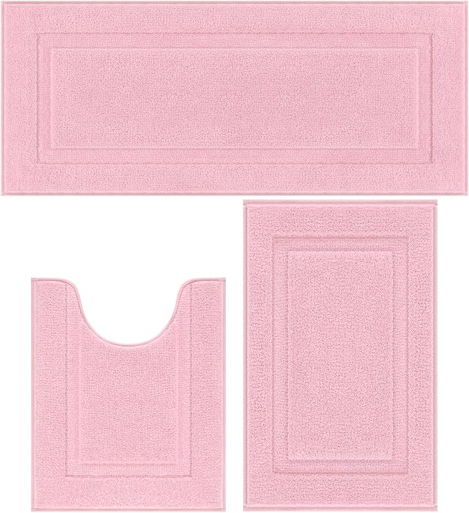 SHACOS Pink Bathroom Rugs Sets 3 Piece, Soft Fluffy Water Absorbent Bathroom by SHACOS