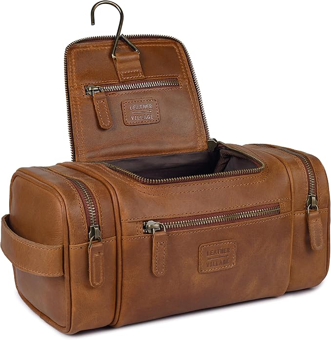 LEATHER VILLAGE Genuine Leather Travel Dopp Kit by LeatherVillage