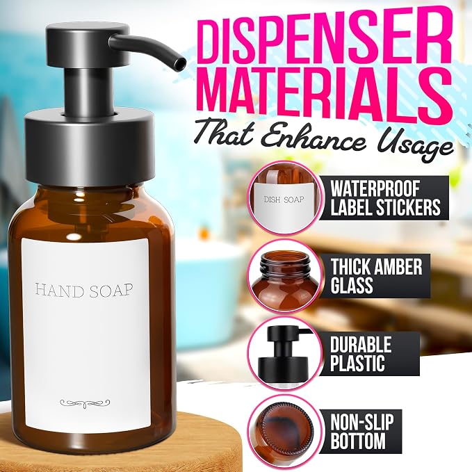 2Pcs Amber Glass Foaming Soap Dispenser - Image 3
