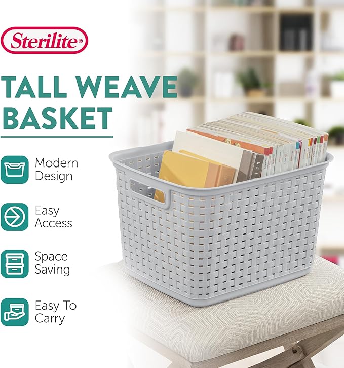 Sterilite 6-Pack Tall Weave Basket, Woven Plastic Storage Baskets - Image 3