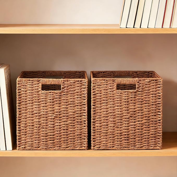 UBBCARE 3 Pack Wicker Basket, 11L×11H×10.5W inch Woven Paper Rope Storage - Image 3