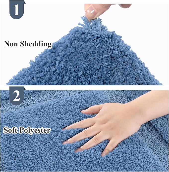SHACOS 3 Piece Blue Bathroom Rugs Sets, Non Slip Soft Fluffy 16"x24" + 20"x32" - Image 5