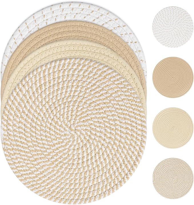 SHACOS 10 Inches Trivets for Hot Dishes, 4 Pieces Cotton Trivets Mats for by SHACOS