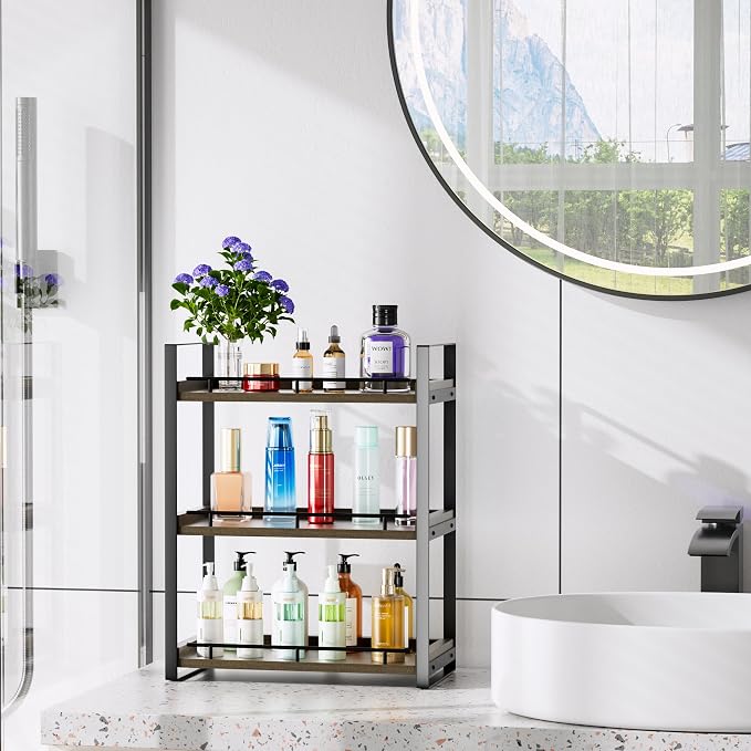 Bathroom Counter Organizer, 3 Tier Wood Countertop Shelf - Image 6
