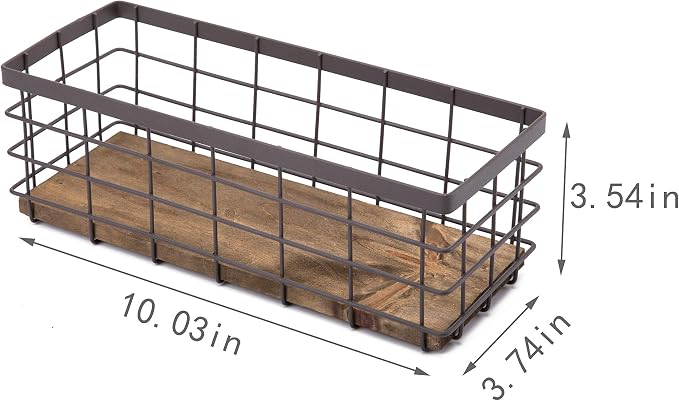TIEYIPIN Small Metal Wire Storage Basket, Detachable Wood Base Storage - Image 6