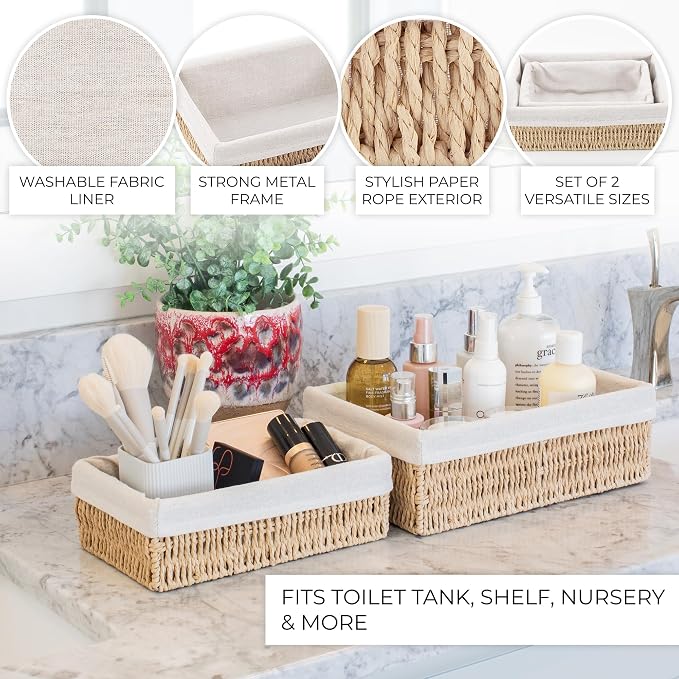 Beautiful Toilet Paper Storage Basket Set of 2 – Decorative Wicker Bathroom - Image 5