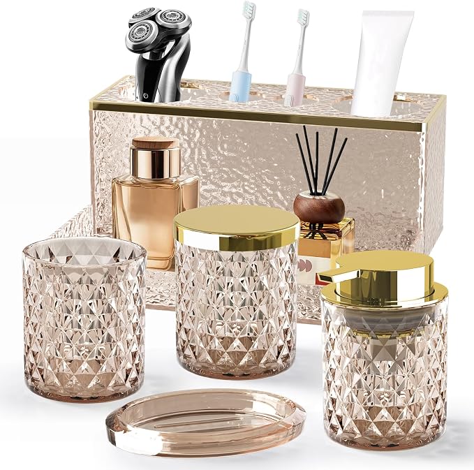 Glass Bathroom Accessories Set 5Pcs Crystal by BSSN