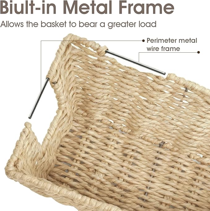Paper Rope Storage Baskets for Shelves Organizing, Small Hand Woven Wicker - Image 3
