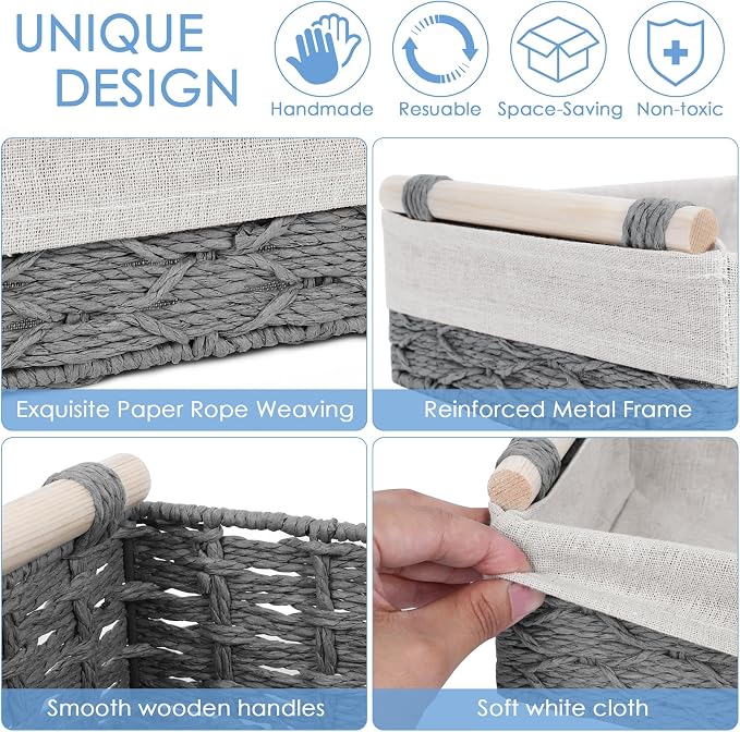 Wicker Storage Basket with Wooden Handle – Paper Rope Decorative Toilet Paper - Image 3