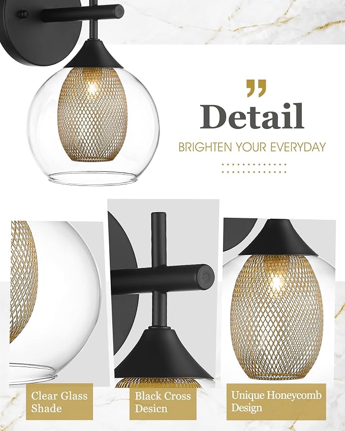 Black Wall Sconce Set of 2, Bathroom Vanity Light Fixture - Image 3