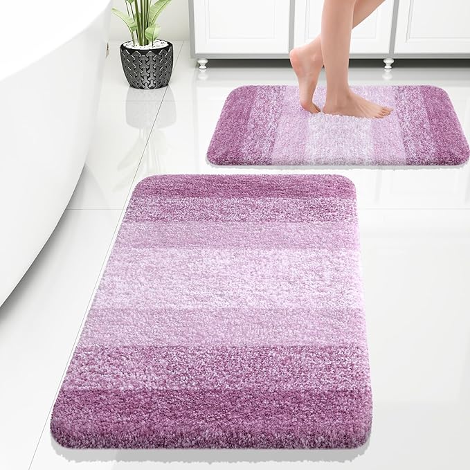 OLANLY Bathroom Rug Set 2 Piece, Soft Absorbent Microfiber Bath Rug Set by OLANLY