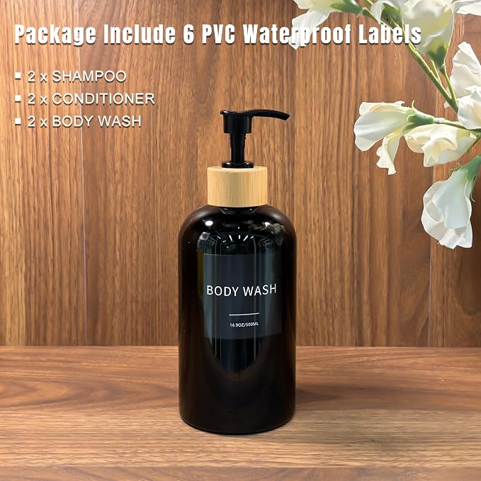 Shampoo and Conditioner Dispenser, Refillable Plastic Shampoo Pump Bottles - Image 3