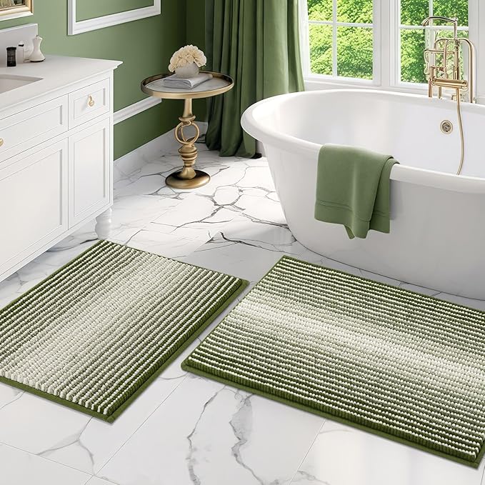 BSICPRO Bathroom Rugs and Mats Sets, 2 Piece Thick Absorbent Chenille Bath Mat by BSICPRO
