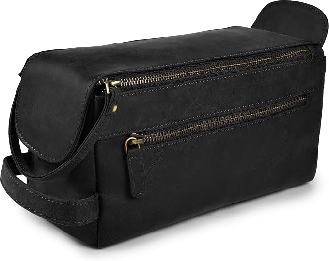 LEATHER VILLAGE Genuine Leather Travel Toiletry Bag by LeatherVillage