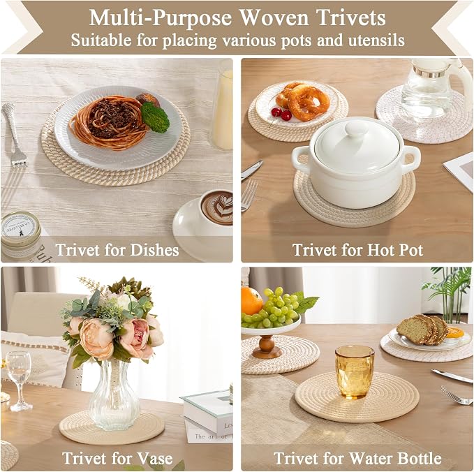 SHACOS 10 Inches Trivets for Hot Dishes, 4 Pieces Cotton Trivets Mats for - Image 6