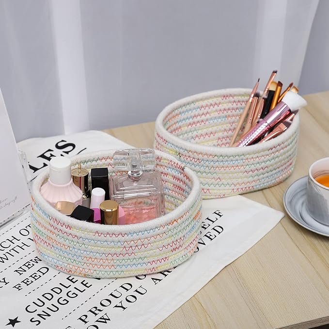 【2 Pack】ABenkle Small Woven Baskets, Tiny Oval Shallow Storage Baskets - Image 6