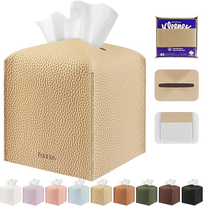 Tissue Box Cover Holder Square Tissue Cube Cover PU Leather Tissue Organizer by DecorateYourHome
