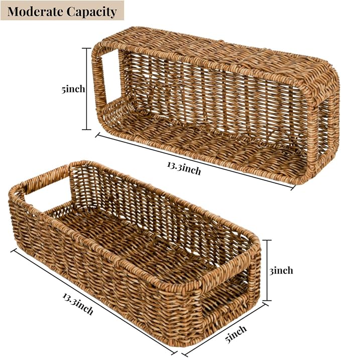 2 Pack Toilet Tank Basket, Handwoven Rectangular Wicker Shelf Baskets - Image 2