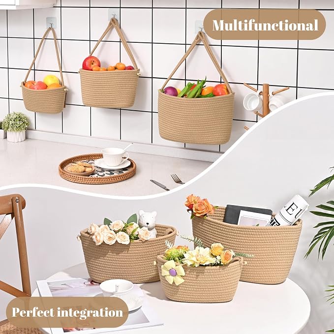 Hanging Storage Baskets, Over the Door Basket, Cotton Wall Baskets Storage - Image 2