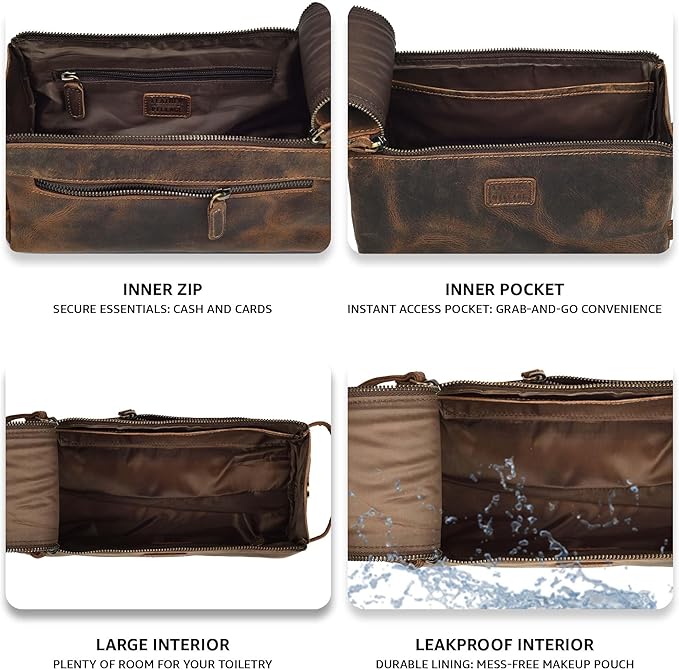 LEATHER VILLAGE Genuine Leather Travel Toiletry Bag - Image 3