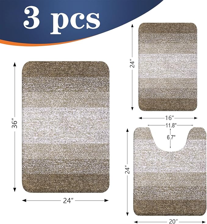 OLANLY Bathroom Rugs Sets 3 Piece, Soft Absorbent Microfiber Bath Mats and - Image 2