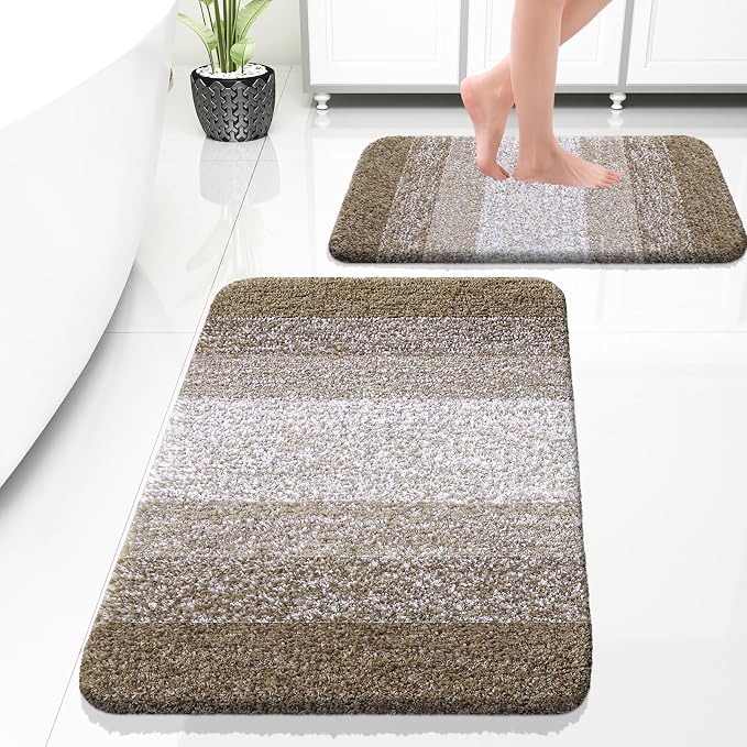 OLANLY Bathroom Rug Set 2 Piece, Soft Absorbent Microfiber Bath Rug Set by OLANLY
