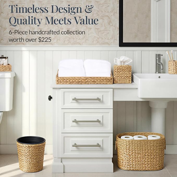 Best Choice Products 6PC Bathroom Accessories Set, Vanity Trays, qtip Canister - Image 3