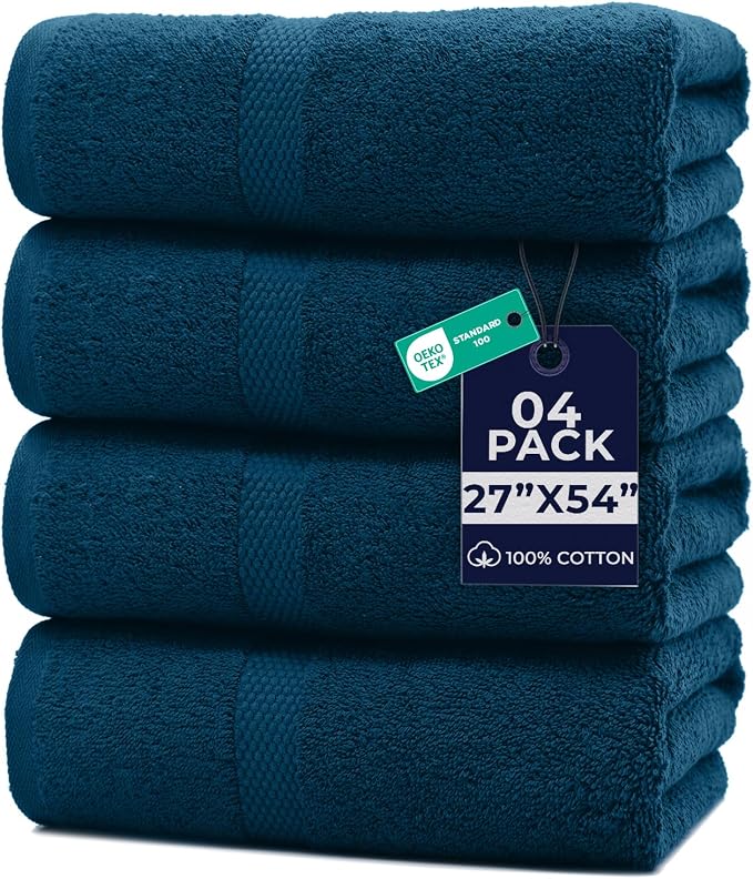 DAN RIVER Bath Towels Set of 4, 27 x 54 Inches, 100% Cotton, Larger & Lighter by DanRiver