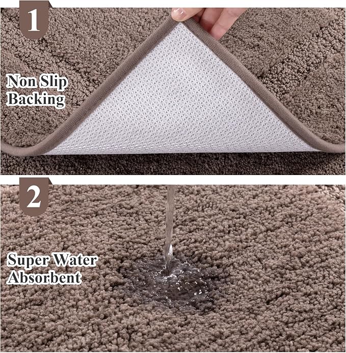 SHACOS Brown Bathroom Rugs Sets 3 Piece, Non-Slip Extra Soft Absorbent Bath Rug - Image 5