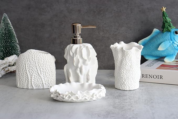Hymmah Bathroom Accessories Set, Coral Seashell Design Toothbrush Holder - Image 4