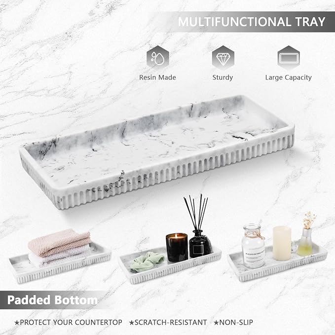 Resin White Marble Bathroom Accessories Set 5 Pcs, Lotion Soap Dispenser - Image 5