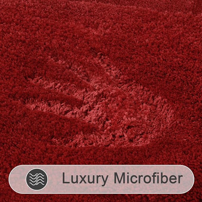 SHACOS Red Bathroom Rugs Sets 2 Piece 32x20 + 47x20 inch, Microfiber Non Slip - Image 8